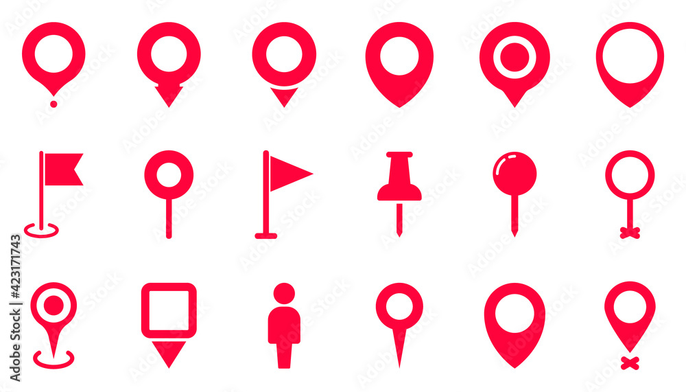 Aufkleber Pin Location icons. Point of location. Set of map pointer. Marker pointer. Vector illustration. Flat Map pin icons to mark location