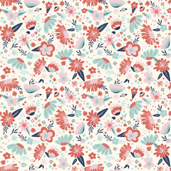 seamless cute flower vector pattern in delicate pastel colors