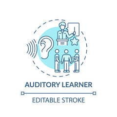 Obraz premium Auditory learner turquoise concept icon. Learning by sound. Hearing information. Self development and studying idea thin line illustration. Vector isolated outline RGB color drawing. Editable stroke