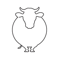 Cow, farm animal line icon.Black silhouette cow isolated on white. Hand drawn vector illustration.