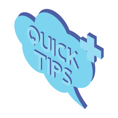 Medical quick tips. Blue speech bubble with letters quick tips inside. Helpful idea, solution and trick illustration. Abstract isometric banner with useful information