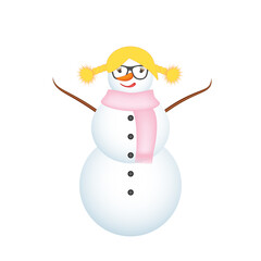 Funny Snowman girl isolated on white, vector illustration
