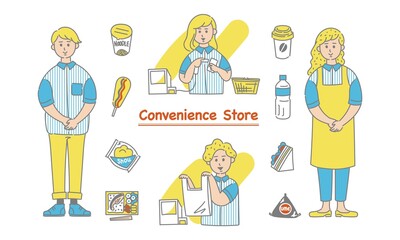 コンビニエンスストア・スーパーマーケットのイラストセット