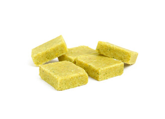 Bouillon cubes on white background. Broth concentrate