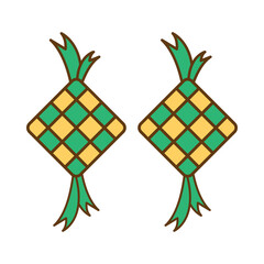 Ramadhan vector flat icon illustration, ketupat food, happy eid wishes, flat icon design for ramadhan