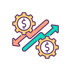 Economic upturn and downturn RGB color icon. Impact on global economy. Slump output. Trade cycle. Competitive marketplace. Corporate profits, losses. Crisis recovery. Isolated vector illustration