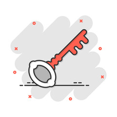 Key icon in comic style. Access login vector cartoon illustration pictogram. Password key business concept splash effect.
