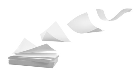 Blank sheets of paper flying on white background. Banner design © New Africa