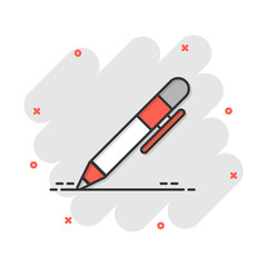 Pen icon in comic style. Highlighter vector cartoon illustration pictogram. Pen business concept splash effect.