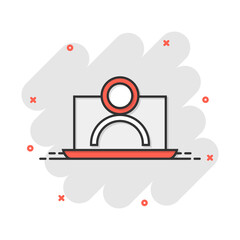 Online training process icon in comic style. Webinar seminar vector cartoon illustration pictogram. E-learning business concept splash effect.