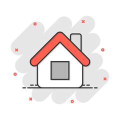 House building icon in comic style. Home apartment vector cartoon illustration pictogram. House dwelling business concept splash effect.