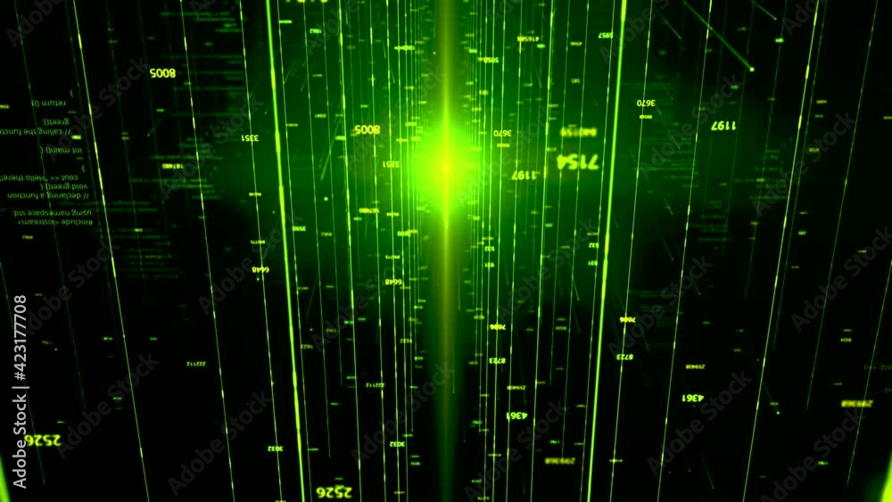 Poster the concept of digitalization, information flow moving through servers in data center. animation. 3d