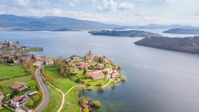 aerial view of ullibarri ganboa reservoir, Spain