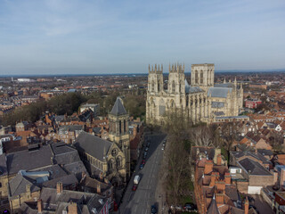York Minster and city centre aerial view the historic city in Yorkshire, northern England