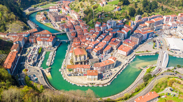 aerial view of ondarroa fishing town, Spain