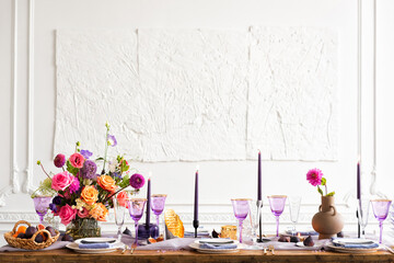 Beautiful flower composition on the wooden table