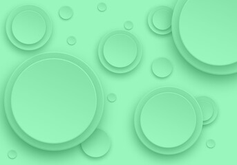 Pattern of green dishes with smooth outer shadow on green flat background. 3D illustration. Green cuisine place set.