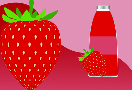 vector bottle with juice. flat image of bottle with Strawberry nectar