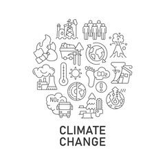 Climate change abstract linear concept layout with headline. Carbon emission. Ecology minimalistic idea. Global warming thin line graphic drawings. Isolated vector contour icons for background