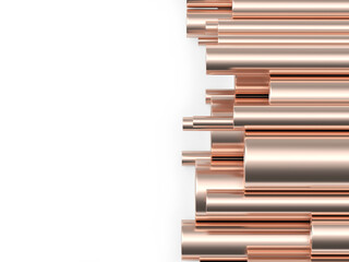 Copper pipes with space for text on white. 3d illustration 