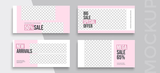 Naklejka premium Sale banner layout design. Set of social media mobile app for shopping, sale, product promotion