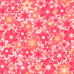 Warm Geometric abstract retro flowers. Seamless pattern. Great for Spring or Summer fabric, scrap-booking, gift-wrap, wallpaper, tile, product design projects. Surface pattern design - Vector 