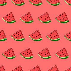 Watermelon Seamless Pattern. Vector Slice Watermelon Wallpaper Pattern.