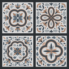 Collection of 4 ceramic tiles in vintage style