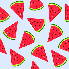Seamless pattern of hand drawn slice of watermelon. Flat illustration.