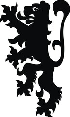 Heraldic lion vintage illustration. Black white silhouette