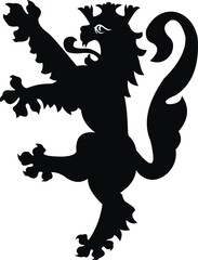 Heraldic lion vintage illustration. Black white silhouette