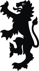 Heraldic lion vintage illustration. Black white silhouette