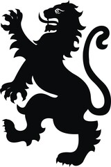 Heraldic lion vintage illustration. Black white silhouette
