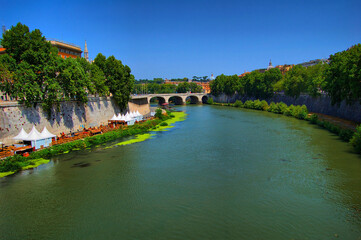 Main monuments and points of interest in the city of Rome (Italy). Tiber river
