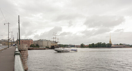 Fototapeta na wymiar View of the Neva from the Troitsky Bridge in Saint Petersburg