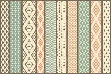 Rhombuses seamless geometric vector pattern set, rhomb simple black and white wallpaper background, regular tile design picture collection.