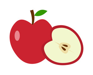 Red apple illustration with cut apple