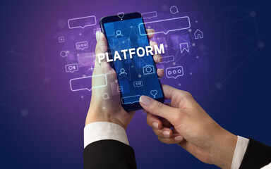 Obraz premium Hand using smartphone with social media concept