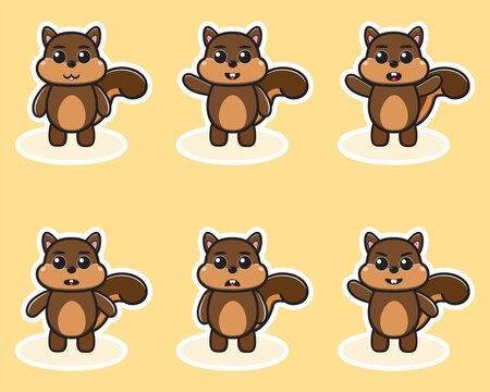 Vector illustration of cute Squirrel cartoon. Cute Squirrel expression character design bundle. Good for icon, logo, label, sticker, clipart.
