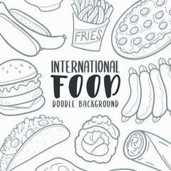 Food Doodle Banner Icon. Restaurant Vector Illustration Hand Drawn Art. Line Symbols Sketch Background.