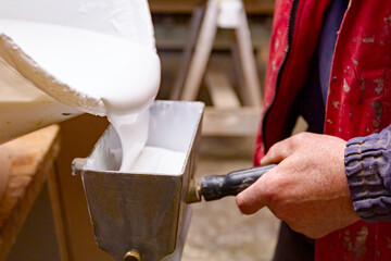 Hand roller, adhesive spreader for evenly application of glue on the wooden surface which needs to...