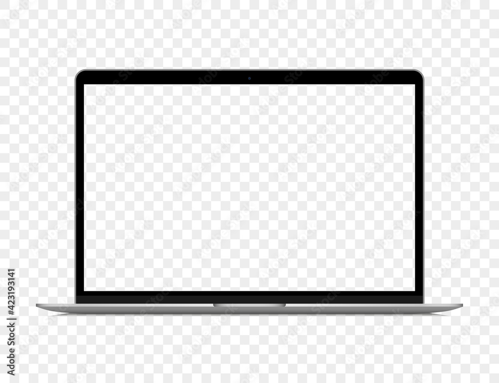 Poster realistic gray laptop with blank screen on a transparent background