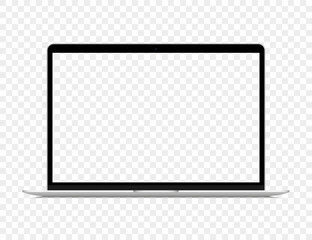 Realistic silver laptop with blank screen on a transparent background