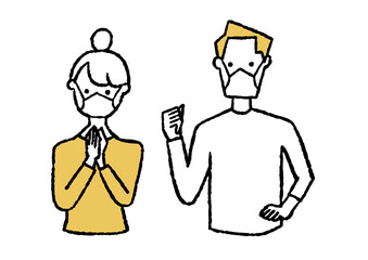 喜んでいる男女2人_マスク01