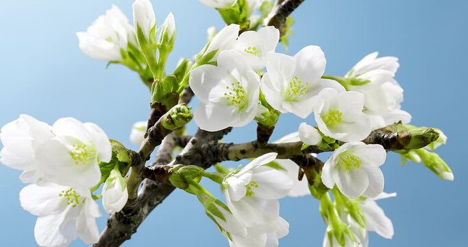 Timelapse of white plum flower blossom