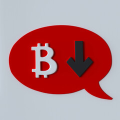 Obraz premium Bitcoin's price drops. Arrow down. 3d illustration