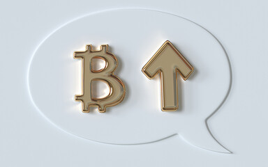 Fototapeta premium Golden bitcoin symbol and arrow up. 3d illustration