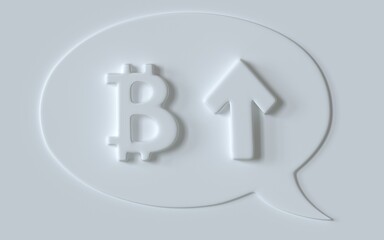 Bitcoin symbol and arrow up. 3d illustration