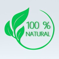 100% natural logo with 3d effect. Rendering