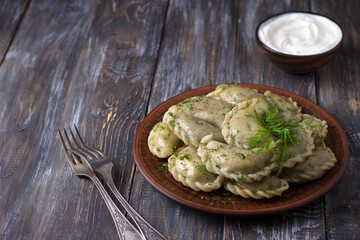 Homemade vegan dumplings, vareniki, pierogi, kreplach stuffed with vegan lentil 